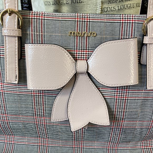 MOSISO  plaid Tote laptop bag carry all  houndstooth large Pink bow, stylish - Picture 8 of 14